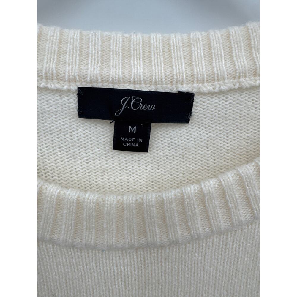 J.Crew Lambs Wool Jewel Button Crewneck Sweater Ivory Size Medium Rhinestone Top - Picture 3 of 7